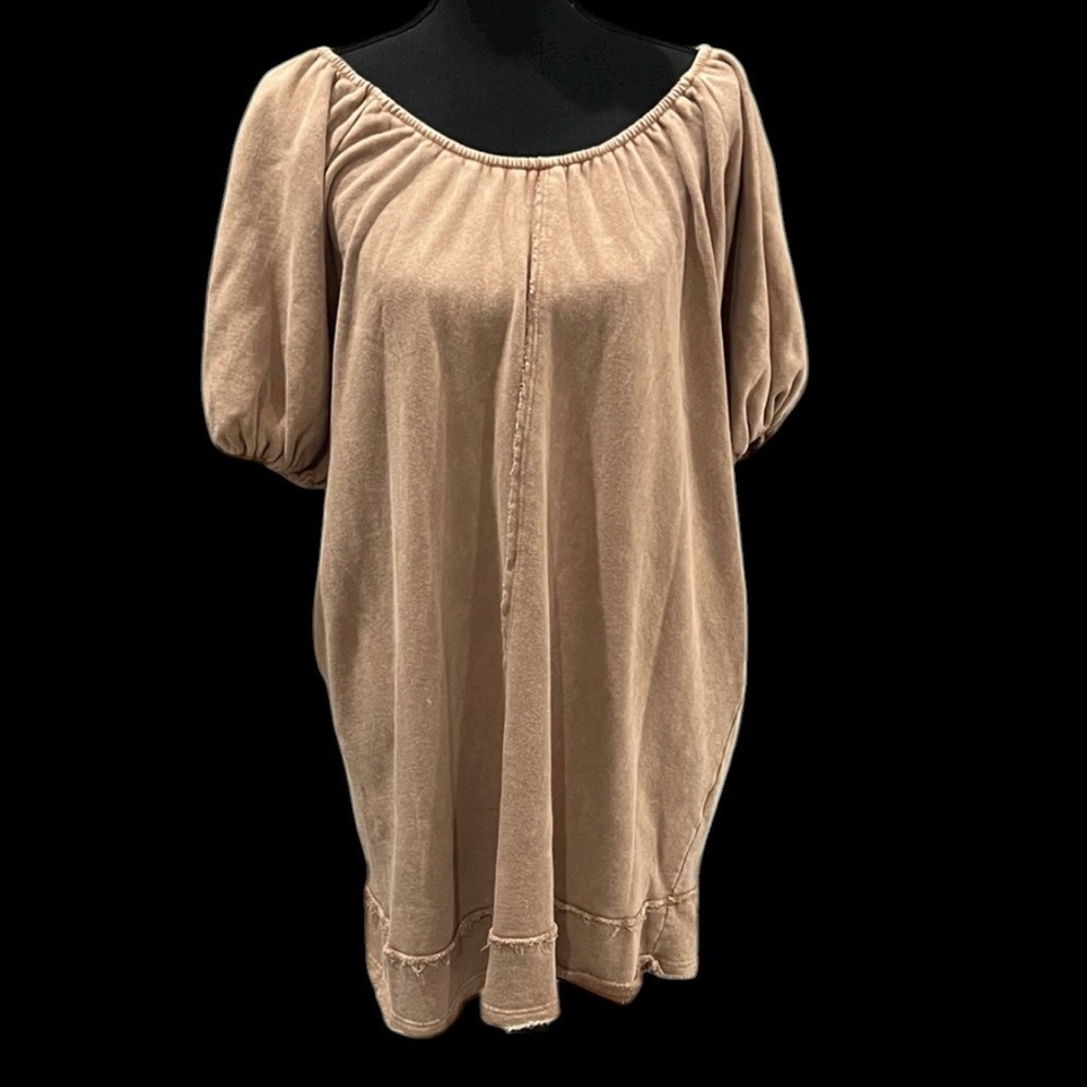 J. Her Beige Cotton Puff Sleeve Scoop Neck Shift Dress Small size Small